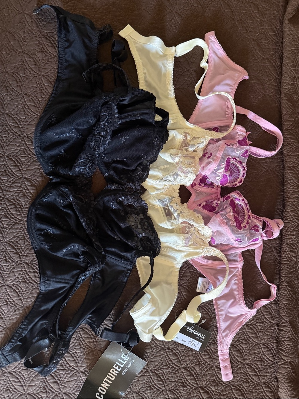 Contourelle 34C. -Pack of 4 Underwire 2  Bras in Black, Cream & Pink